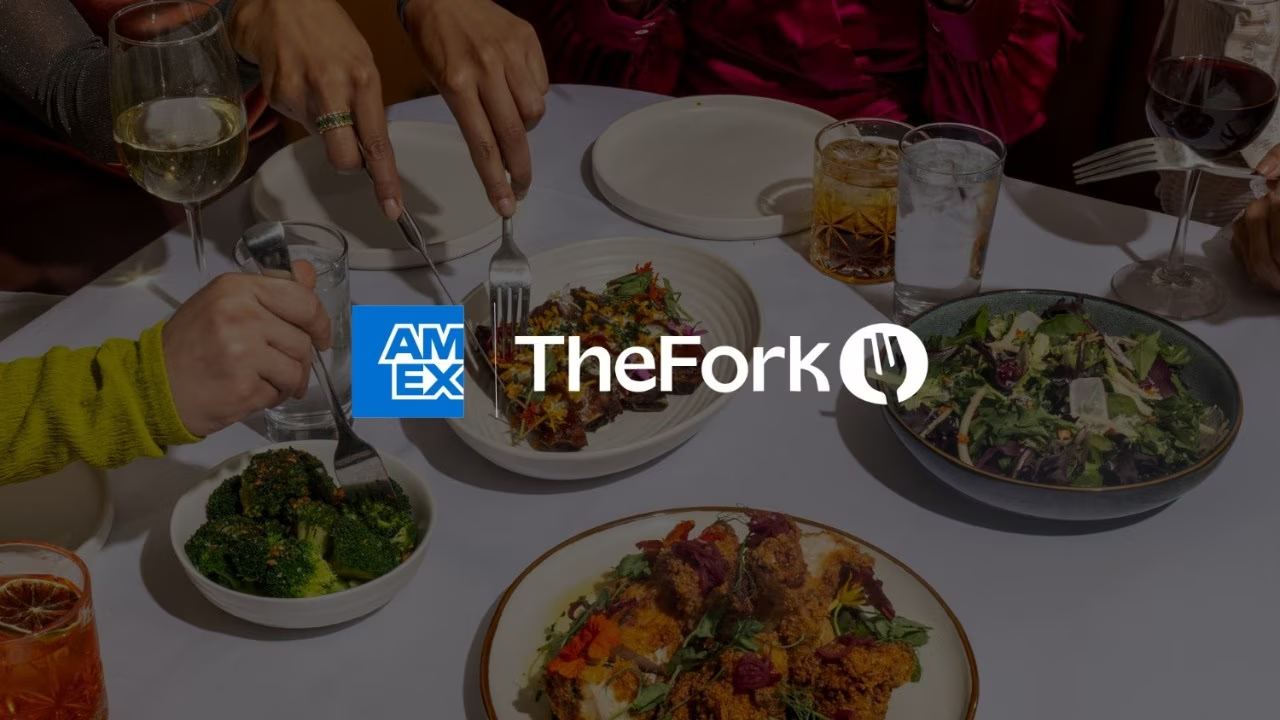 Official press image from AmEx’s announcement of the proposed TheFork acquisition (shows AmEx + TheFork branding) — highlights AmEx’s push into dining/lifestyle channels that support premium card engagement and spending.