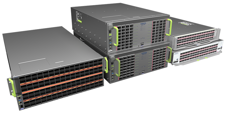 Photo of Arista 7060XE7 1.6T rack-scale switches — shows the high port density and liquid-cooled/rack-scale hardware Arista says is designed to support next‑generation AI data‑center fabrics, illustrating the physical infrastructure behind rising AI cloud demand.