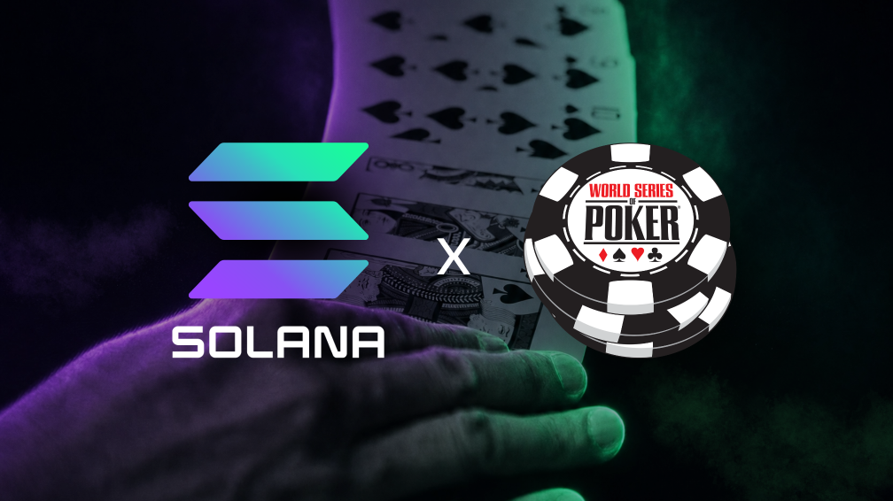 WSOP x Solana promotional banner (Solana and WSOP logos) &mdash; visual confirmation of the official Solana sponsorship and the live Solana/MoonPay crypto buy‑in capability at WSOP events.