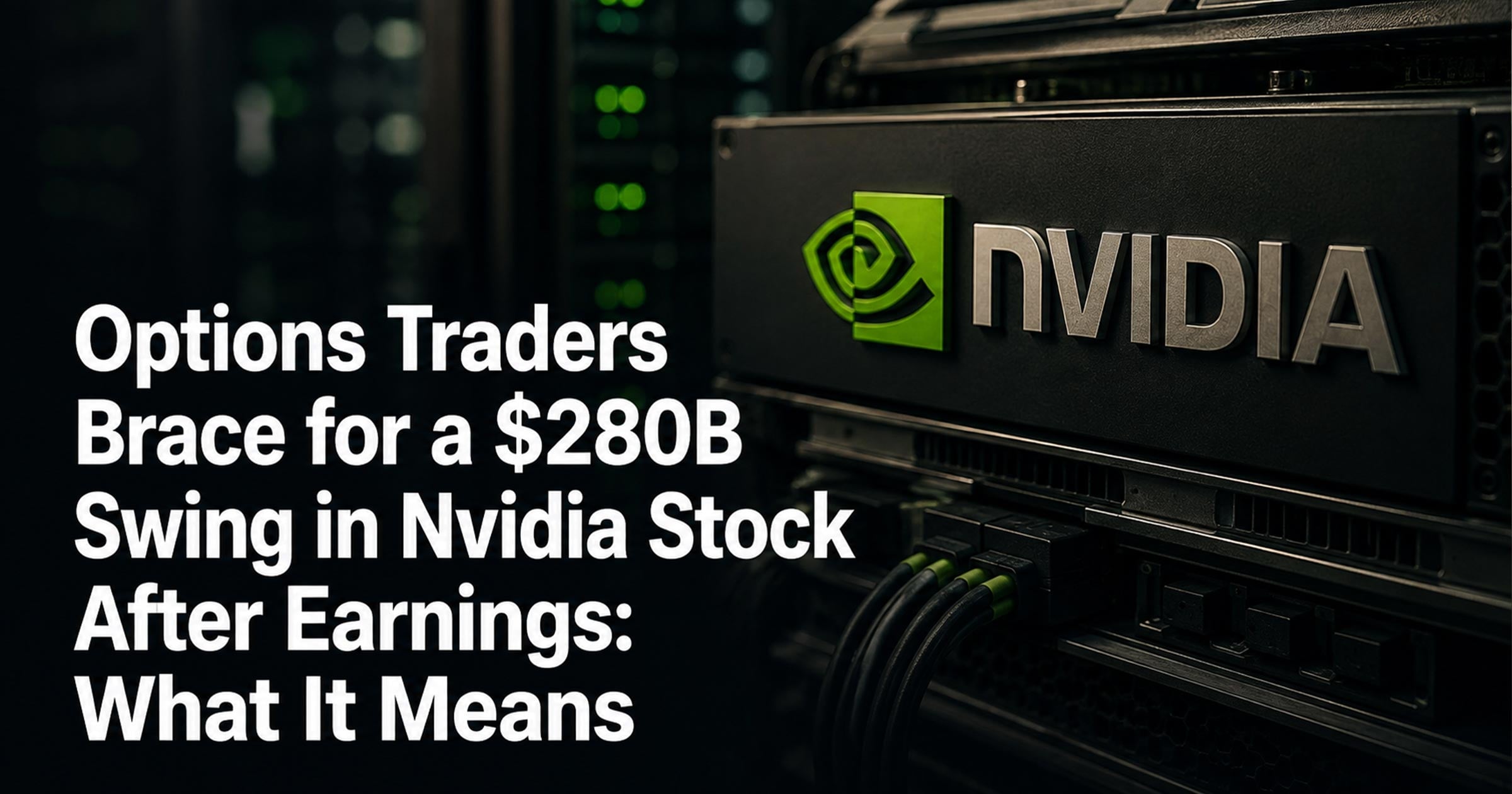 ORATS visual supporting Nvidia&rsquo;s implied 5.4% earnings move, the 6.5% May expectation and the 7.4% average post-earnings move over the past 12 quarters.