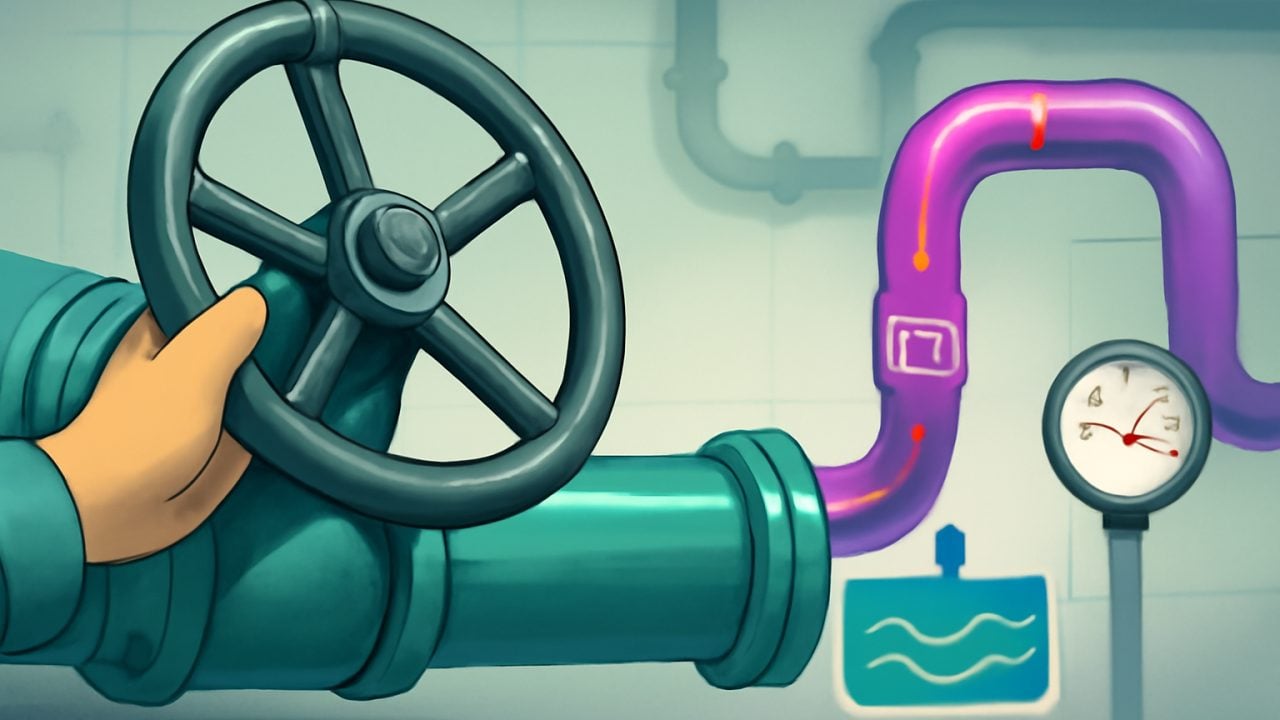Summer risk tilt &mdash; valve redirecting flow from AI to cash‑flow