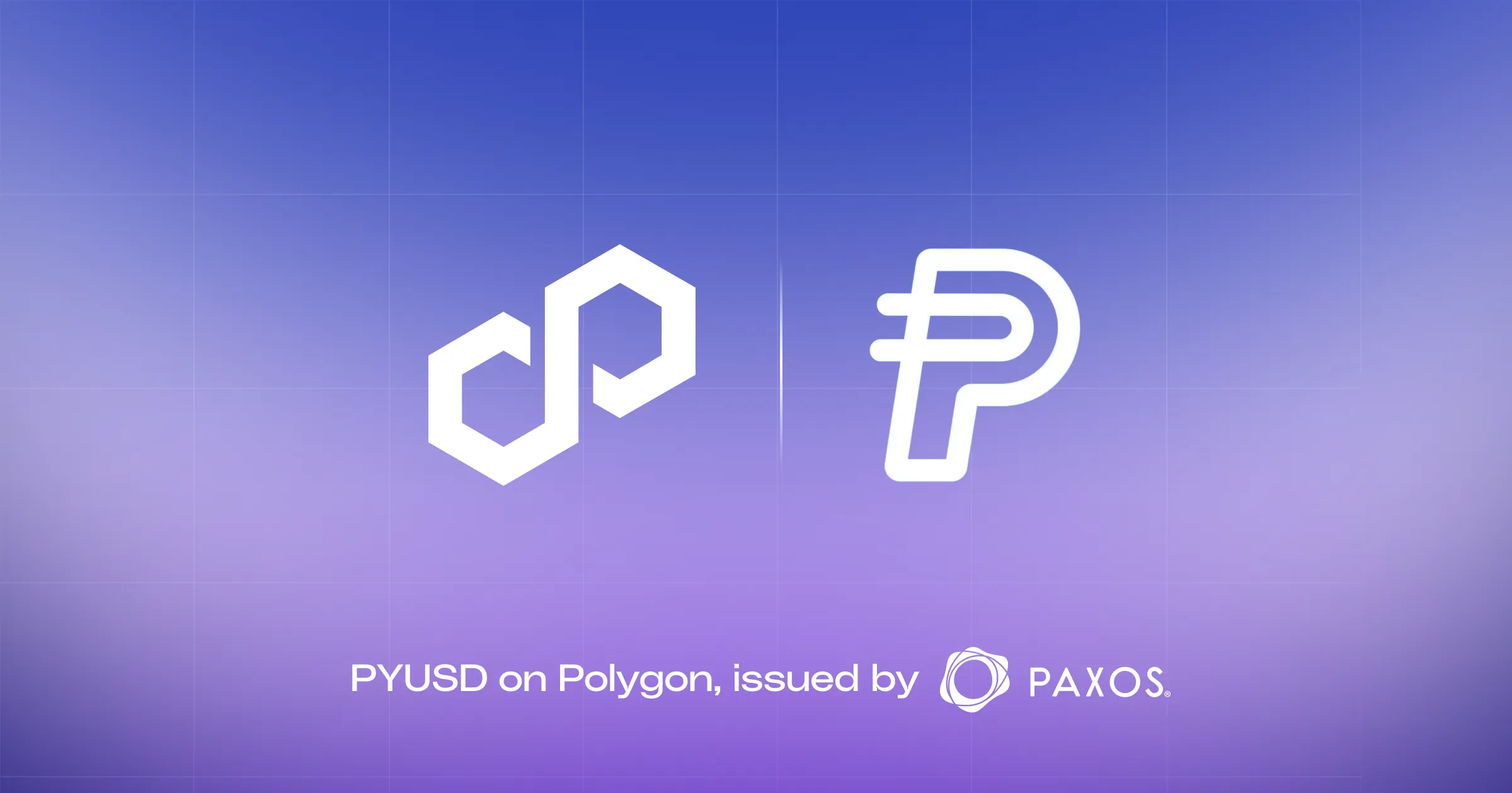 Polygon blog header graphic (Paxos &times; Polygon) announcing PYUSD native issuance on Polygon &mdash; visual confirmation of the July 9, 2026 integration into Polygon's Open Money Stack, which matters because it shows a distribution channel that could amplify PYUSD adoption if PayPal's ownership or partnerships change.