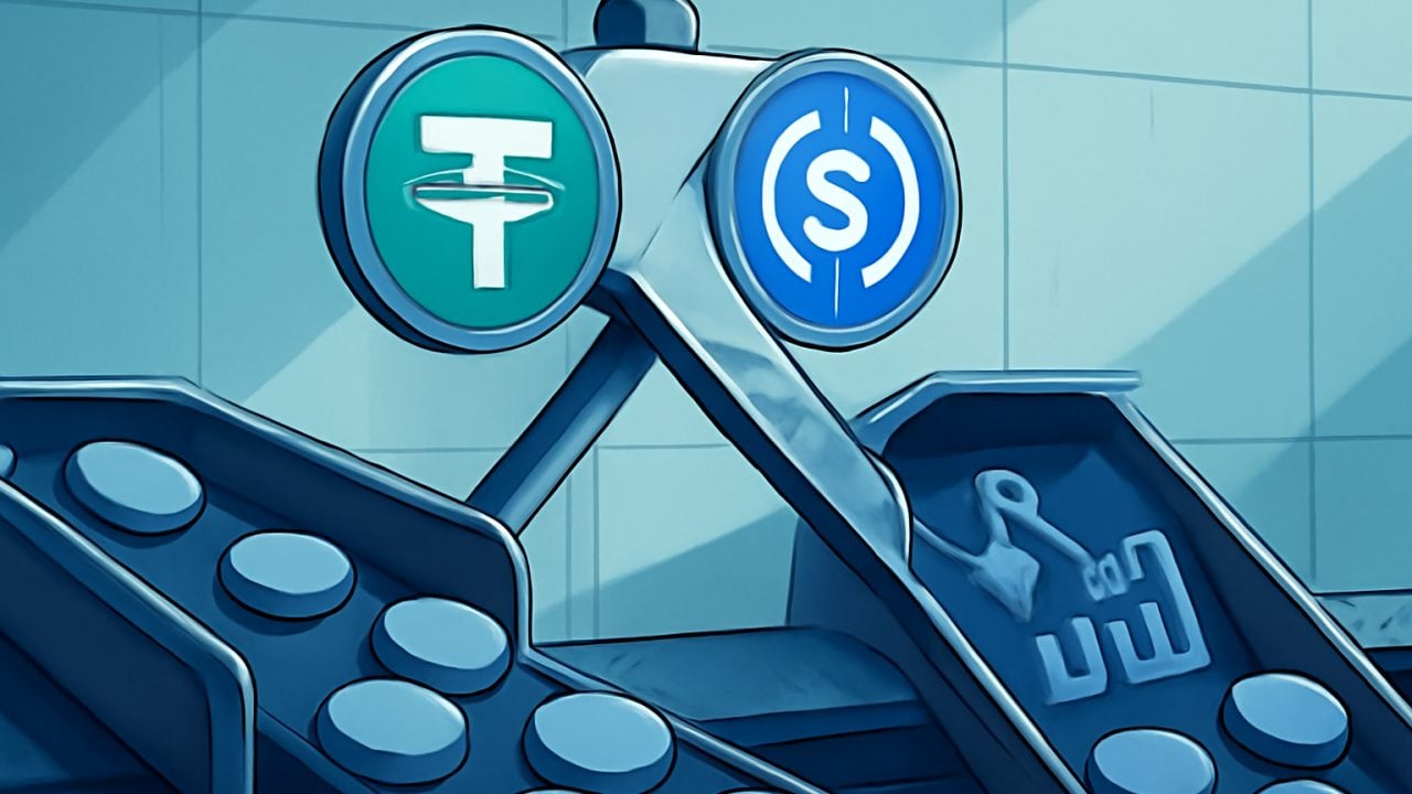 Conveyor Fork Sorter &mdash; Two Stablecoin Lanes